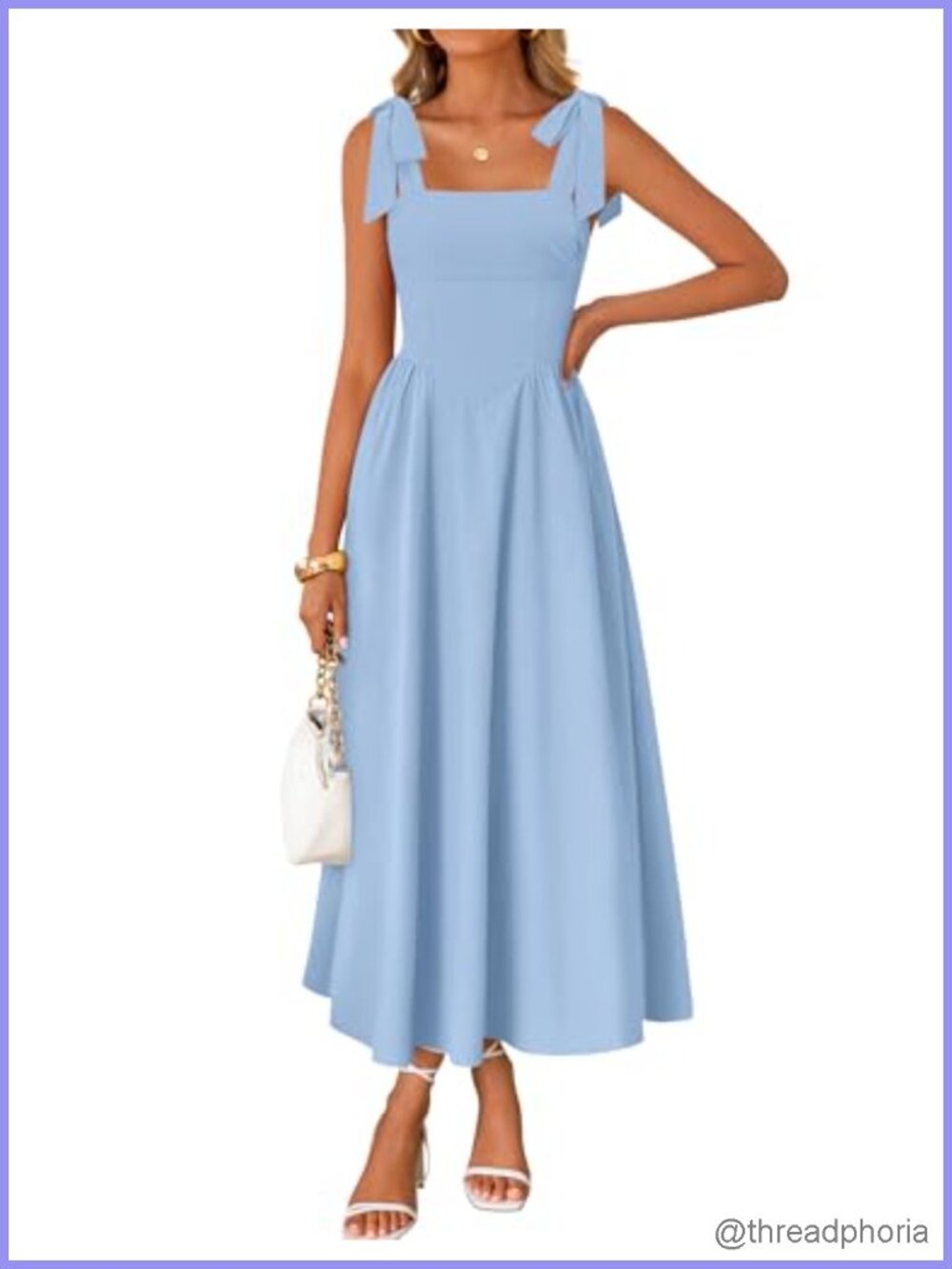 Womens Summer Tie Shoulder Square Neck Smocked Back Boho Maxi Dress with Pockets